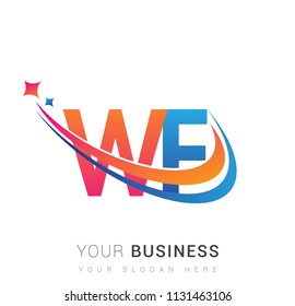 initial letter WF logotype company name colored orange, red and blue swoosh star design. vector logo for business and company identity.

