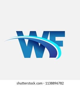 initial letter WF logotype company name colored blue and swoosh design. vector logo for business and company identity.