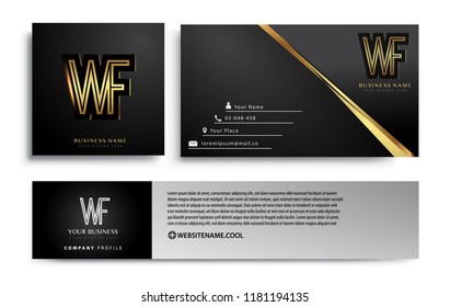 initial letter WF logotype company name colored gold elegant design. Vector sets for business identity on black background.