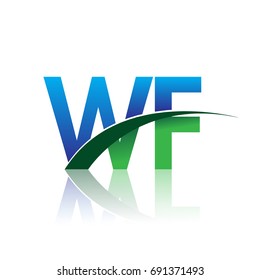 initial letter WF logotype company name colored blue and green swoosh design. vector logo for business and company identity.
