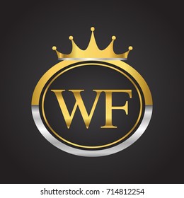 initial letter WF logotype company name with oval shape and crown, gold and silver color. vector logo for business and company identity.