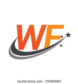 initial letter WF logotype company name colored orange and grey swoosh star design. vector logo for business and company identity.