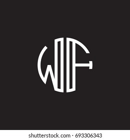 Initial letter WF, minimalist line art monogram circle shape logo, white color on black background