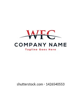 Initial letter WFC, overlapping movement swoosh horizon logo company design inspiration in red and dark blue color vector