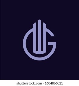 Initial letter WG or GW logo template with modern geometric circle line art illustration in flat design monogram symbol