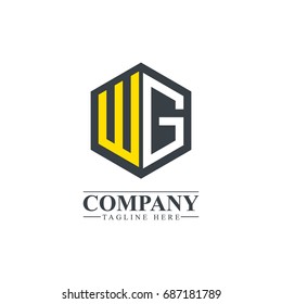 Initial Letter WG Hexagonal Design Logo