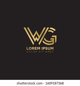 Initial Letter WG linked uppercase overlap modern gold logo vector design template. Suitable for business, consulting group company.