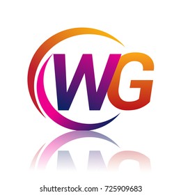 initial letter WG logotype company name orange and magenta color on circle and swoosh design. vector logo for business and company identity.