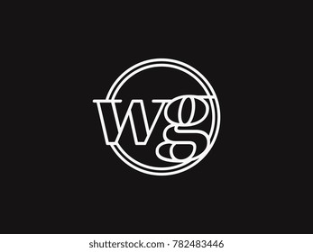 Initial letter wg lowercase outline inside the circle logo template white on black background