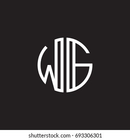 Initial letter WG, minimalist line art monogram circle shape logo, white color on black background