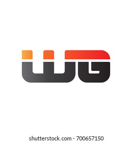 Initial letter WG, straight linked line bold logo, gradient fire red black colors