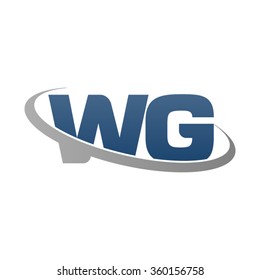 initial letter WG swoosh ring company logo blue gray