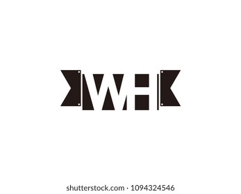 Initial letter wh black ribbon logo design