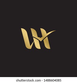 Initial letter wh check mark uppercase modern logo design template elements. Gold letter Isolated on black  background. Suitable for business, consulting group company.