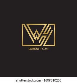 Initial Letter WH linked uppercase overlap modern gold logo vector design template. Suitable for business, consulting group company.