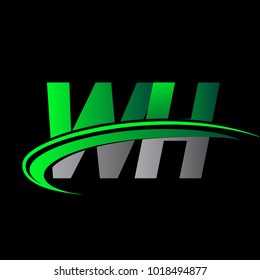 initial letter WH logotype company name colored green and black swoosh design. vector logo for business and company identity.