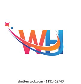 initial letter WH logotype company name colored orange, red and blue swoosh star design. vector logo for business and company identity.
