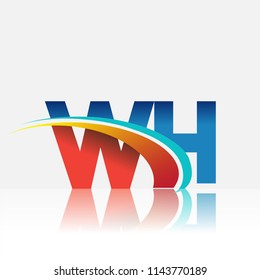 initial letter WH logotype company name colored red and blue and swoosh design. vector logo for business and company identity.
