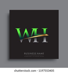 initial letter WH logotype company name colored green and gold swoosh design. vector logo for business and company