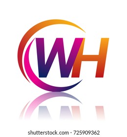 initial letter WH logotype company name orange and magenta color on circle and swoosh design. vector logo for business and company identity.