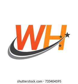 initial letter WH logotype company name colored orange and grey swoosh star design. vector logo for business and company identity.