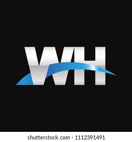 Initial letter WH, overlapping movement swoosh logo, metal silver blue color on black background