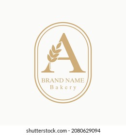Carta inicial con grano de trigo para panadería, pan, pasteles, cafés, pastelería, comida saludable, cafetera, industrias domésticas Logo del Vector Idea 