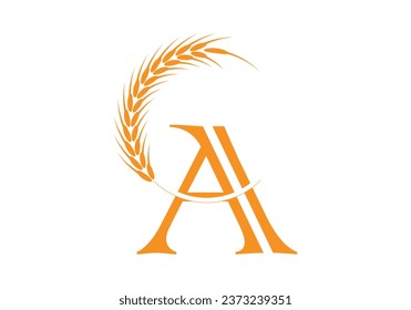 Initial A Letter with Wheat Grain for Bakery, Bread, Cake, Café, Pastry, Healthy Food, Cafeteria, Home Industries Business Logo Vector Idea