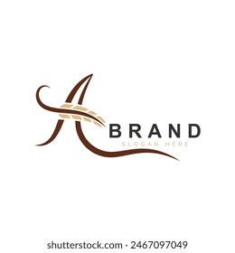 Initial A Letter with Wheat Grain for Bakery, Bread, Logo Design Vector Icon Illustration