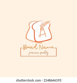 Initial A letter with wheat grain and white bread. Perfect for Bakery, Bread, Cake, Cafe, Pastry, Healthy Food, Cafetarian, Home Industries Business Logo Vector Idea.