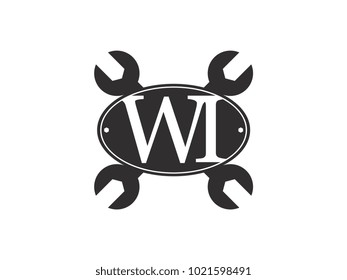 Initial letter WI logo automotive club with crossed wrench black