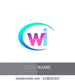 initial letter WI logotype company name, coloreful and swoosh design. vector logo for business and company identity.
