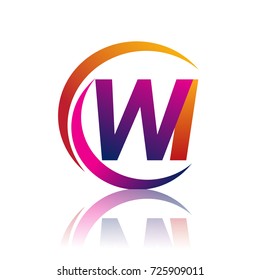 initial letter WI logotype company name orange and magenta color on circle and swoosh design. vector logo for business and company identity.
