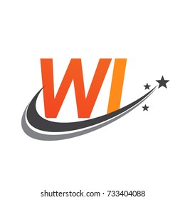 initial letter WI logotype company name colored orange and grey swoosh star design. vector logo for business and company identity.