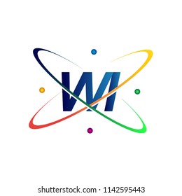 initial letter WI logotype science icon colored blue, red, green and yellow swoosh design. vector logo for business and company identity.
