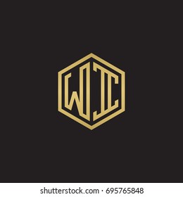 Initial letter WI, minimalist line art hexagon logo, gold color on black background