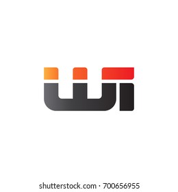 Initial letter WI, straight linked line bold logo, gradient fire red black colors