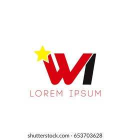Initial letter wi yellow star logo red black