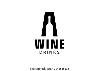 initial letter A with wine bottle logo design template vector
