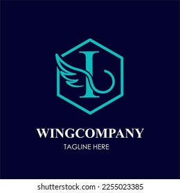 Initial I Letter with Wing Bird in Line Art Style Logo Idea Template