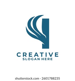 Initial Letter I wing logo design vector template. I wing simple logo design