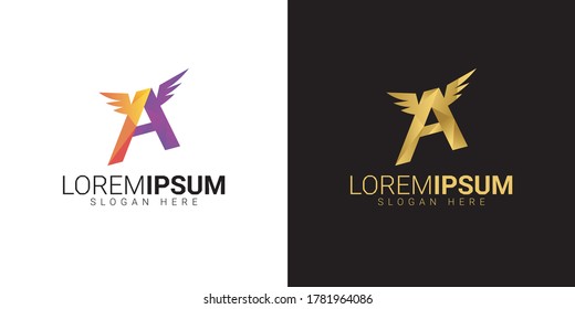 Initial letter A with wing logo vector design template