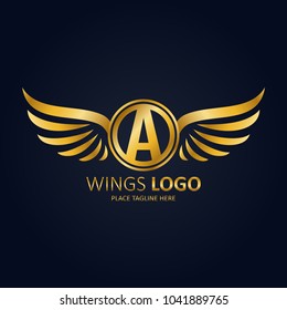 Initial letter A with wings icon golden design