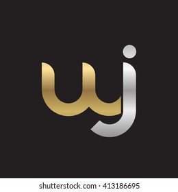 initial letter wj linked round lowercase logo gold silver black background