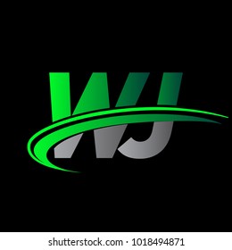 initial letter WJ logotype company name colored green and black swoosh design. vector logo for business and company identity.