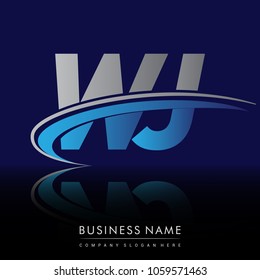 initial letter WJ logotype company name colored blue and grey swoosh design. vector logo for business and company identity.