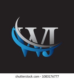 initial letter WJ logotype company name colored blue and grey swoosh design. vector logo for business and company identity.
