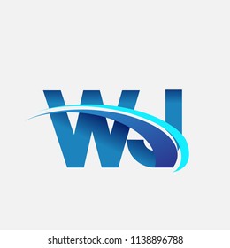 initial letter WJ logotype company name colored blue and swoosh design. vector logo for business and company identity.