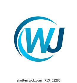 initial letter WJ logotype company name blue circle and swoosh design. vector logo for business and company identity.