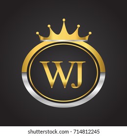 initial letter WJ logotype company name with oval shape and crown, gold and silver color. vector logo for business and company identity.